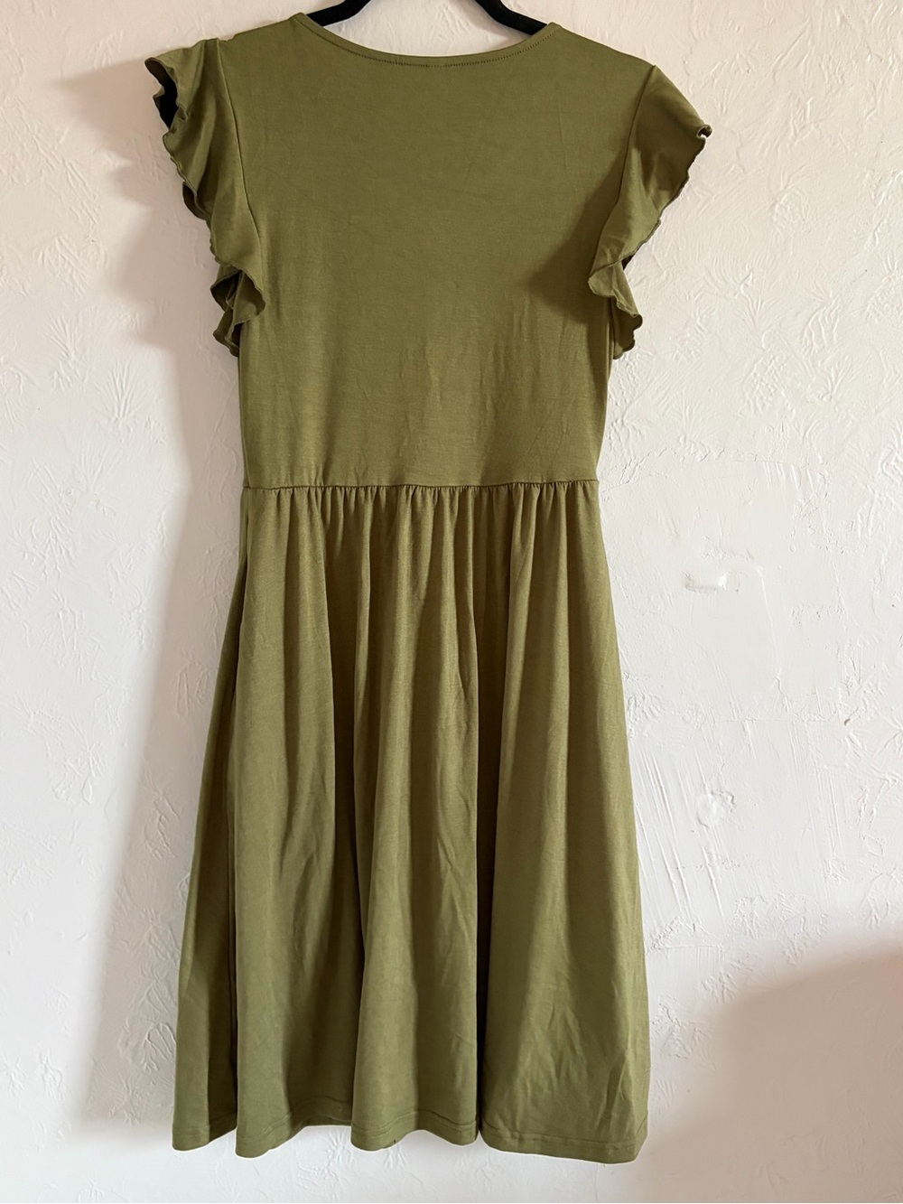Olive Green Button Front Ruffle Sleeve Midi Dress with Pockets - Small - Picture 4 of 7